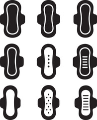 Sanitary Napkin Line and black Icon Set – Feminine Hygiene Vector Pack.