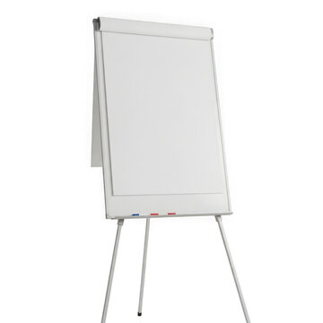 White flip chart easel with blank paper isolated on transparent background