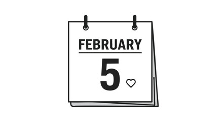 Minimalist calendar icon showcasing the fifth of February with a small heart accentuation marking a special celebration date