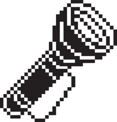 Fototapeta premium Stylized pixel art vector illustration of portable battery powered handheld flashlight illuminating surrounding darkness during power outage