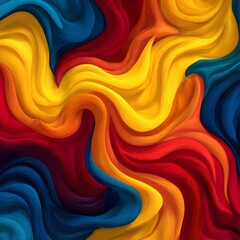 Bold Tropical Color Swirl Seamless Pattern – Yellow Red Orange Blue on Deep Background 