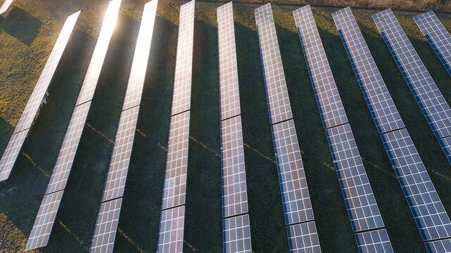 Sun flare reflecting on solar panel array