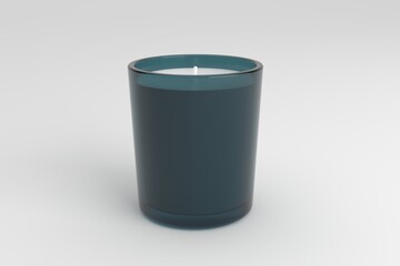 Elegant blue candle in glass jar, perfect for creating a calming, modern ambiance in any space, studio shots