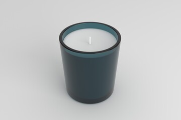 Elegant dark blue candle in glass jar creating calming ambiance perfect for relaxation and meditation rituals