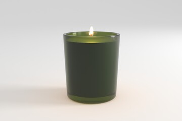 Elegant green candle glowing softly creating a calming atmosphere for relaxing spa or meditation practice