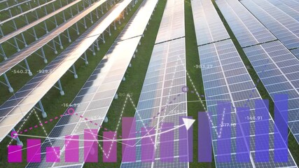 Increasing cost of electrical energy with solar panels as background. Rising graph animation - Powered by Adobe