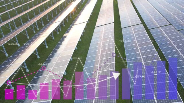 Increasing cost of electrical energy with solar panels as background. Rising graph animation