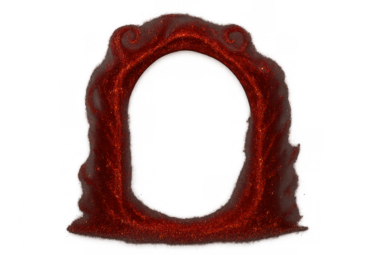 Ornate red glitter fantasy frame portal on transparent background for magical or mysterious themes