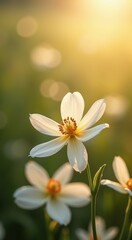 Fototapeta premium Many white flowers that are blooming in the field