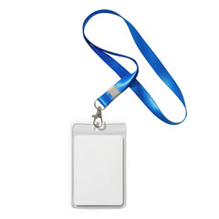 Fototapeta premium Blue lanyard with blank id badge holder isolated on transparent background