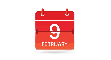 Stylized Illustration of a Bright Red Calendar Displaying the Date February 9th for Important Event Scheduling