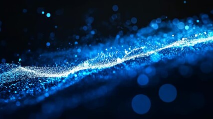 Abstract blue digital wave of particles and light representing data transmission, technology networks, and futuristic science concepts for presentations, background visuals