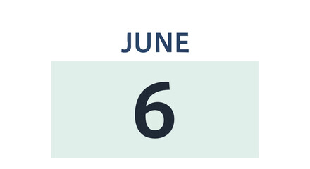 Minimalist visual illustration displaying the sixth day of June on a calendar date concept for organization or special occasions