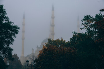 Monumental mosque: whispers of morning mist