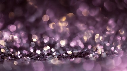 Close up of shimmering purple glitter and bokeh lights creating a dreamy, festive background suitable for celebrations, fashion, beauty, and product presentation designs - Powered by Adobe