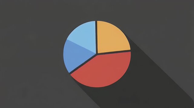 Flat design pie chart graphic with four colorful segments and long shadow on a dark background