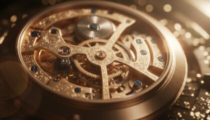 A close view of intricate watch mechanisms highlights craftsmanship, precision engineering, luxury design and the timeless art of mechanical innovation