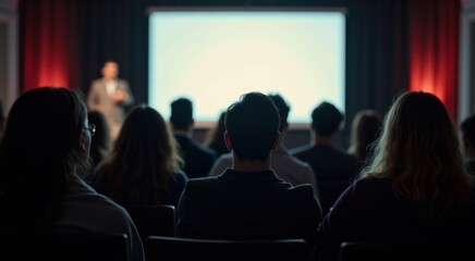 Obraz premium People sitting in chairs watching a presentation on a screen