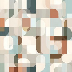 Pastel Rounded Geometric Puzzle Seamless Pattern – Cream Accent Luxury Wallpaper