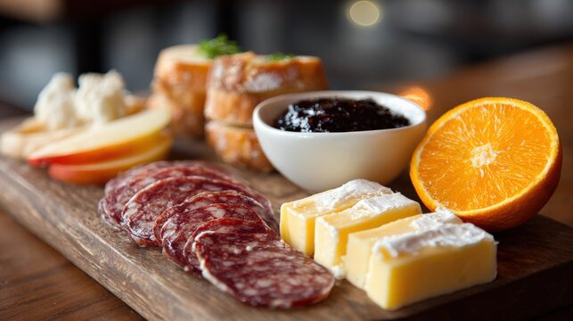 Charcuterie Board with Salami, Cheese, and Fresh Fruits