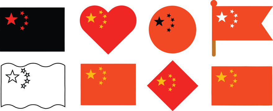 China Flag Icon Set | People's Republic of China Flag in Different Shapes and Styles
