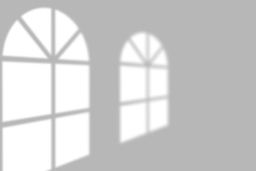 Soft natural window light casts arched shadows on a clean minimalist wall background