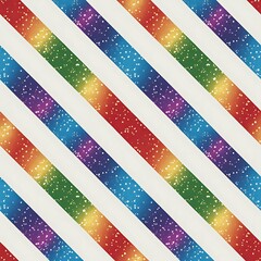 Diagonal rainbow stripes with glitter sparkle texture on white background seamless pattern