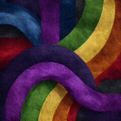 Retro Disco Curved Stripe Loop Seamless Pattern – Rainbow Tones on Dark Violet Gloss