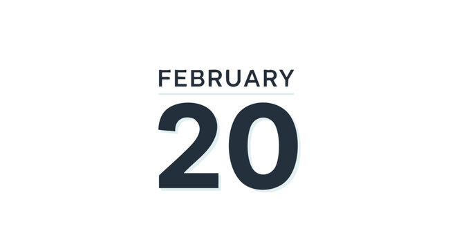 February 20th date representation in minimalist style calendar icon for planning or reminder needs