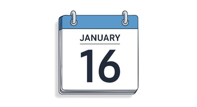 Stylized desk calendar illustration displaying January 16th event reminder or date notification planning concept - Powered by Adobe