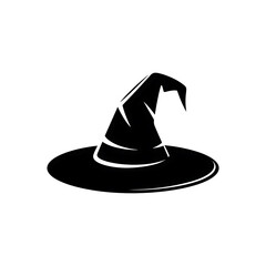 A stylized white outline of a witch s hat with a pointed top and wide brim isolated on transparent background