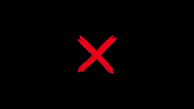 Animated red X error Icon &ndash; Brushstroke Mark on Transparent Background
