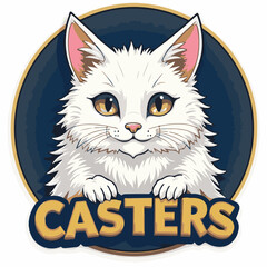 Vector Illustration of Cute Cat with Playful Expression and Text Caster in Modern Cartoon Style with Soft Pink and White Colors