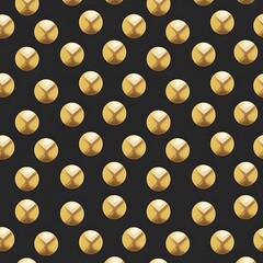 Abstract geometric pattern of repeating gold spheres or balls on a dark textured background creating a luxurious and elegant design