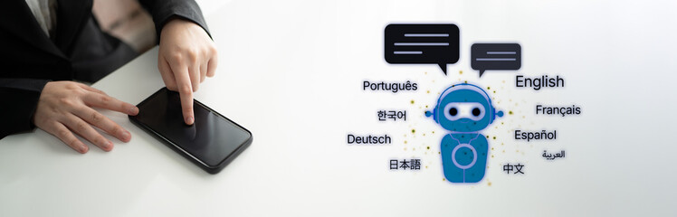 Global communication with multiple languages, digital translation tools, multilingual technology,...