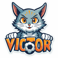 Vector Illustration of a Playful Cat Mascot with Bright Orange Eyes in Modern Cartoon Style Featuring Bold Lines and Vibrant Colors for Sports Team Branding