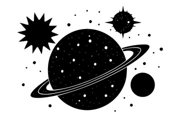 planet saturn icon, Saturn with sparkle silhouette, cosmos and planet black symbol
