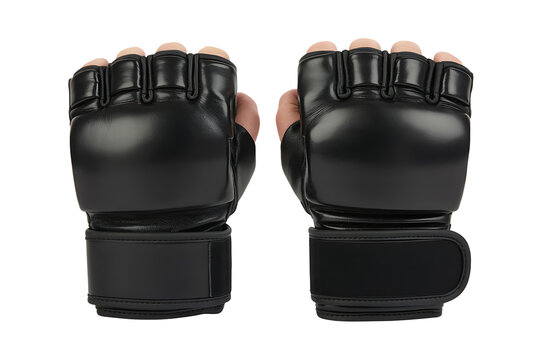 Pair of black mma gloves isolated on transparent background
