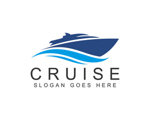 Yacht cruise logo. Yachting sport club, vacation marine tour or sea travel agency simple vector emblem