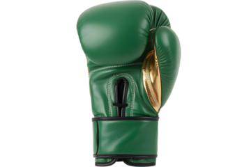 Green boxing glove isolated on transparent background. Green boxing glove shown detailed stitching and smooth leather surface isolated on white background.