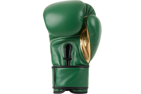 Green boxing glove isolated on transparent background. Green boxing glove shown detailed stitching and smooth leather surface isolated on white background.