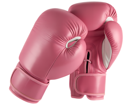 Pink boxing glove pair isolated on transparency background, showing soft leather texture and padded design for protection and comfort during training or competition