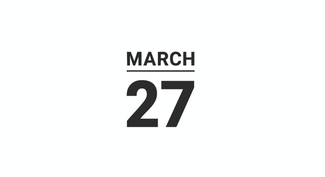 Minimalist Graphic Displaying the Date March 27th in Bold Black Font against a Clean White Background calendar reminder  informational design