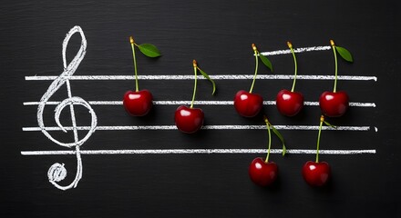 Musical Cherries Food inspired Notes on a Chalkboard Staff