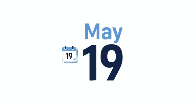 Numeral Illustration Marking May 19th with a Calendar Icon and Bold Typography