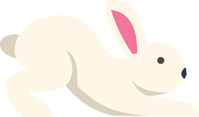 Cartoon white rabbit stretching its body on empty background