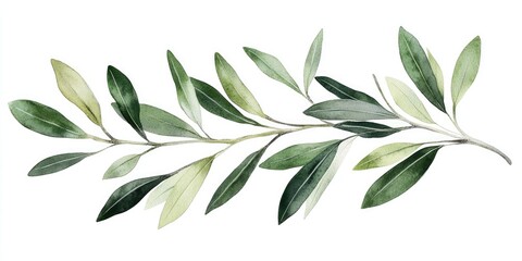 A watercolor illustration of a branch with olive leaves, set against a white background with a subtle gradient.