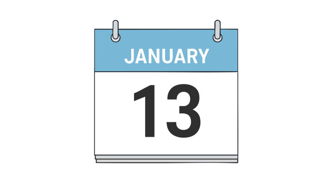 Visual depiction of January 13th, illustrating a calendar sheet with a light blue header and bold black date displayed prominently, for schedule