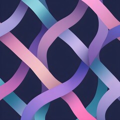 Ultra-clean vector-style seamless pattern featuring smooth curved ribbon shapes in pastel pink, aqua, and lavender over a deep navy background.