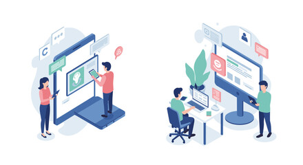 Variety of cartoon trees in autumn and summer colors on white background